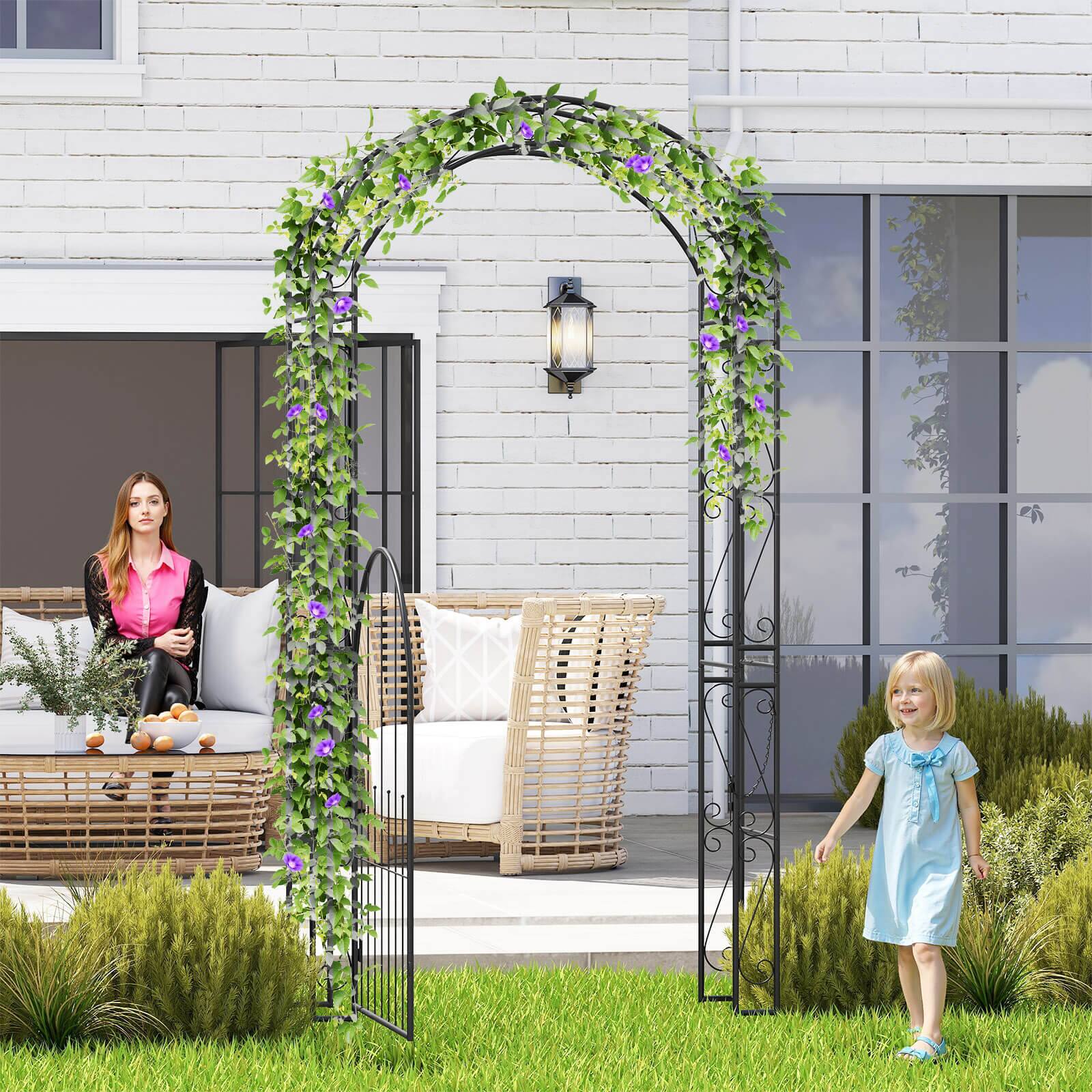 Alt View 5. Costway - Costway 84" Tall Garden Arch with Gate & Trellises.Metal Arbor for Climbing Plants,Patio - Black.