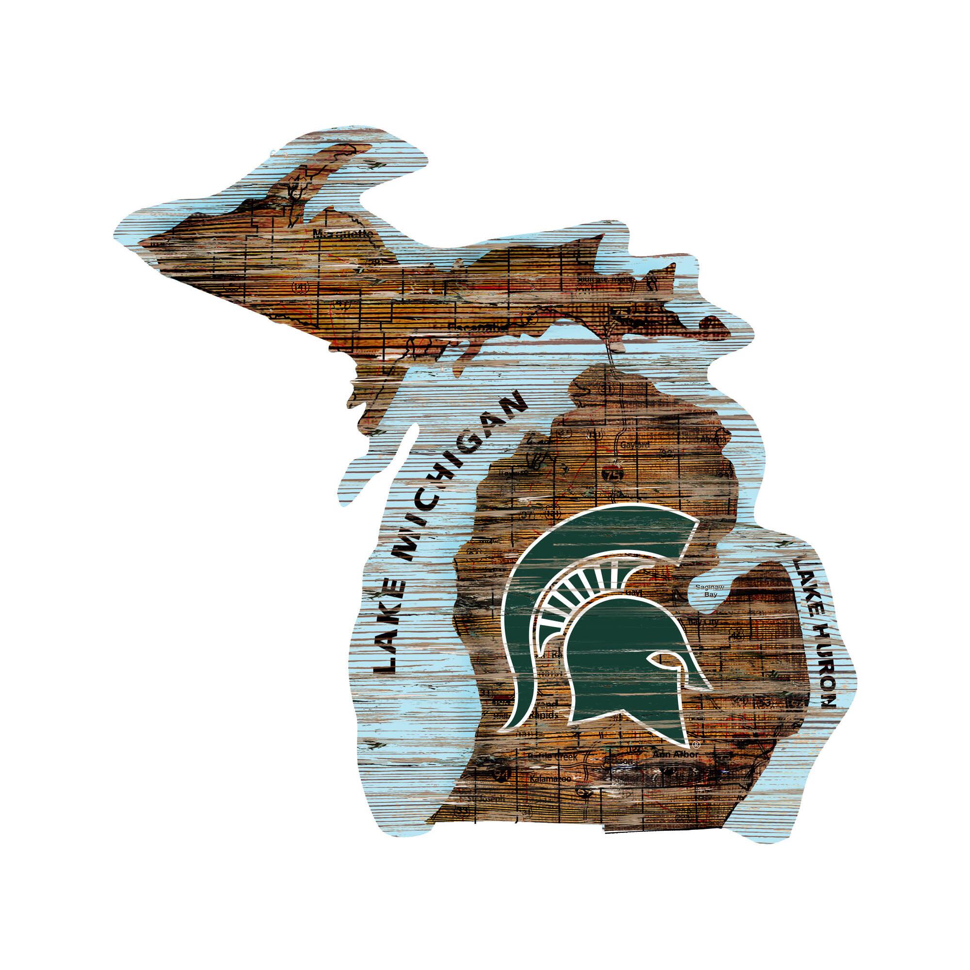Michigan State Spartans 23.5" x 23.5" Distressed State with Logo Sign