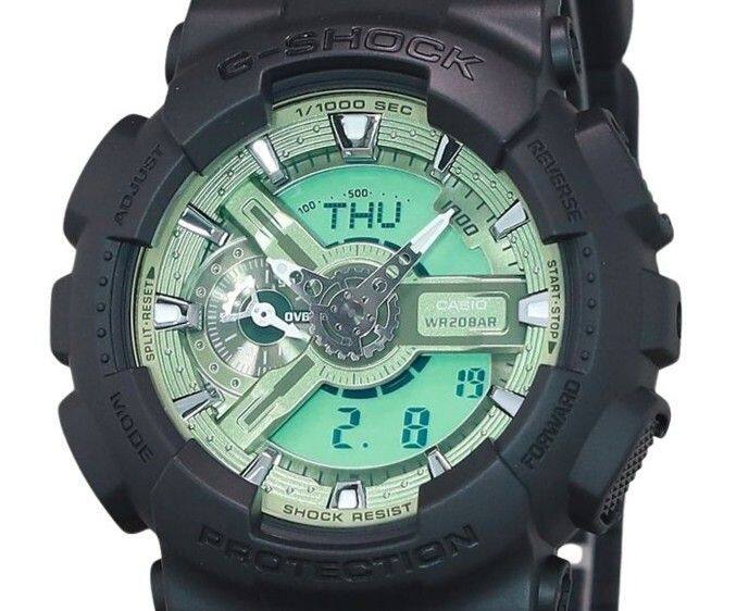 G-SHOCK 1/1000 SEC ADJUST 100 THU 500 1100 REVERSE 3 -RESET - OVB WR20BAR CASIO START-STOP SPLIT 1 MODE 3 3 2. B FORWARD N 0 SHOCK RESIST PROTECTION