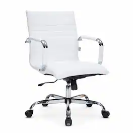 LeisureMod - Harris Ergonomic Mid Back Leather Office Chair, Adjustable Height, Tilt & 360° Swivel Computer Task Desk Chair, Home - White