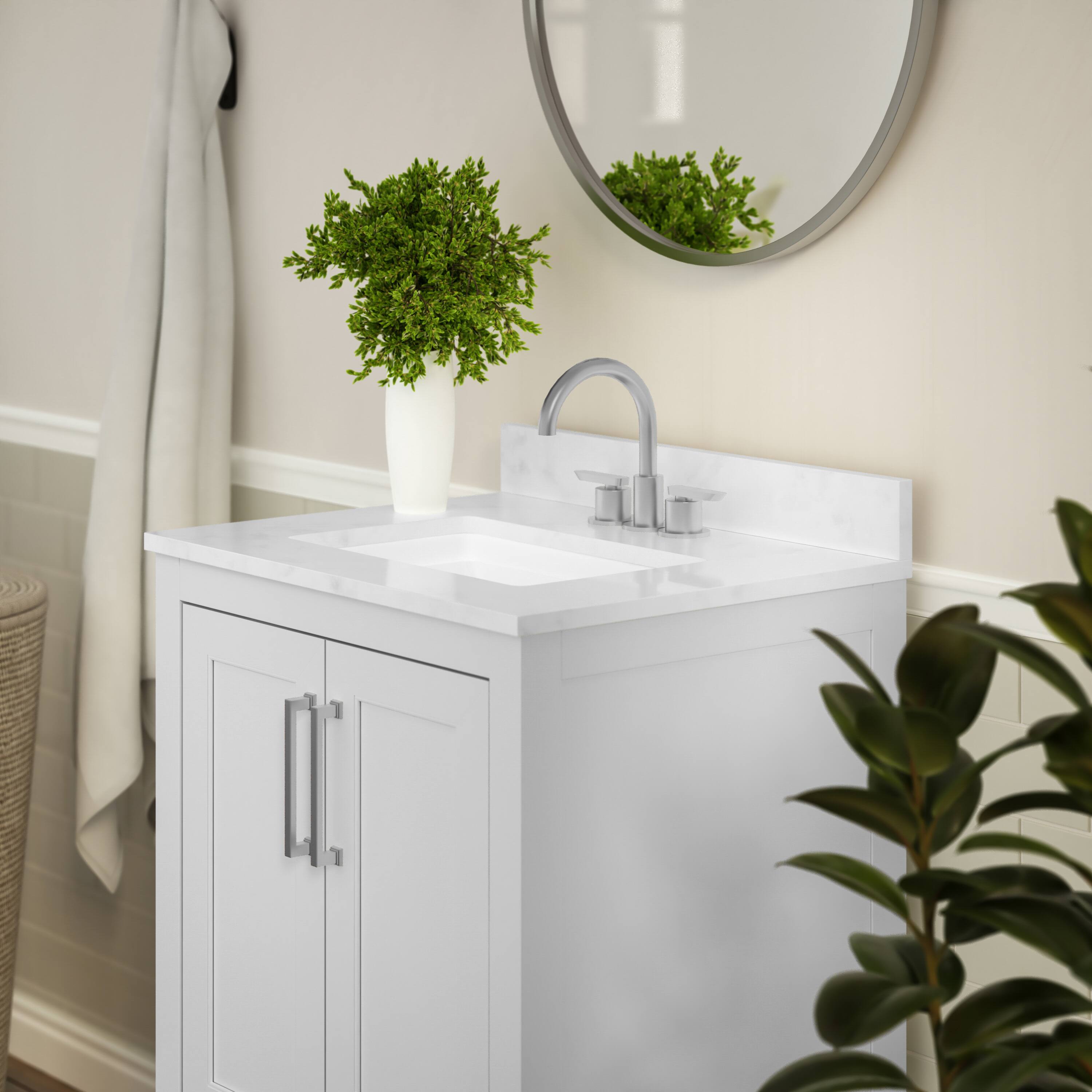 Alt View 3. Flash Furniture - Vega 24 Inch Bathroom Vanity with Sink Combo, Storage Cabinet with Soft Close Doors and Open Shelf, Carrara Marble Finis - White.