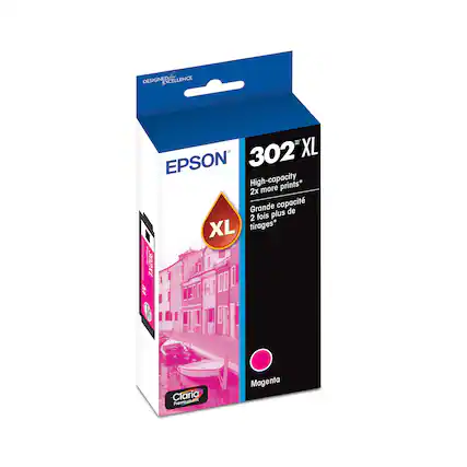DESIGNED FOR EXCELLENCE
EPSON
302 XL
High-capacity
2x more prints*
Grande capacité
2 fois plus de tirages*
Claria Premiumant Magenta
XL