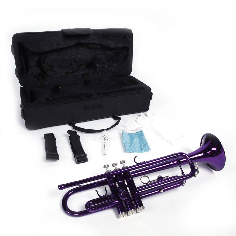 Alt View 1. Winado - Bb Standard Trumpet for Beginners,Trumpet for Student with Hard Case,7C Mouthpiece,Cleaning Cloth,Gloves,Brass Instrumen - Purple.