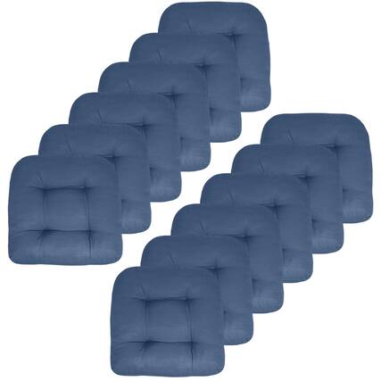 Front. Sweet Home Collection - Patio Cushions Indoor/Outdoor Chair Pads Tufted 19" x 19", 12-Pack - Blue.