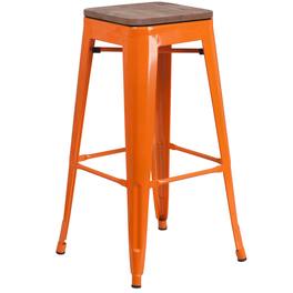 Flash Furniture - Lily 30" High Backless Metal Barstool with Square Wood Seat - Orange