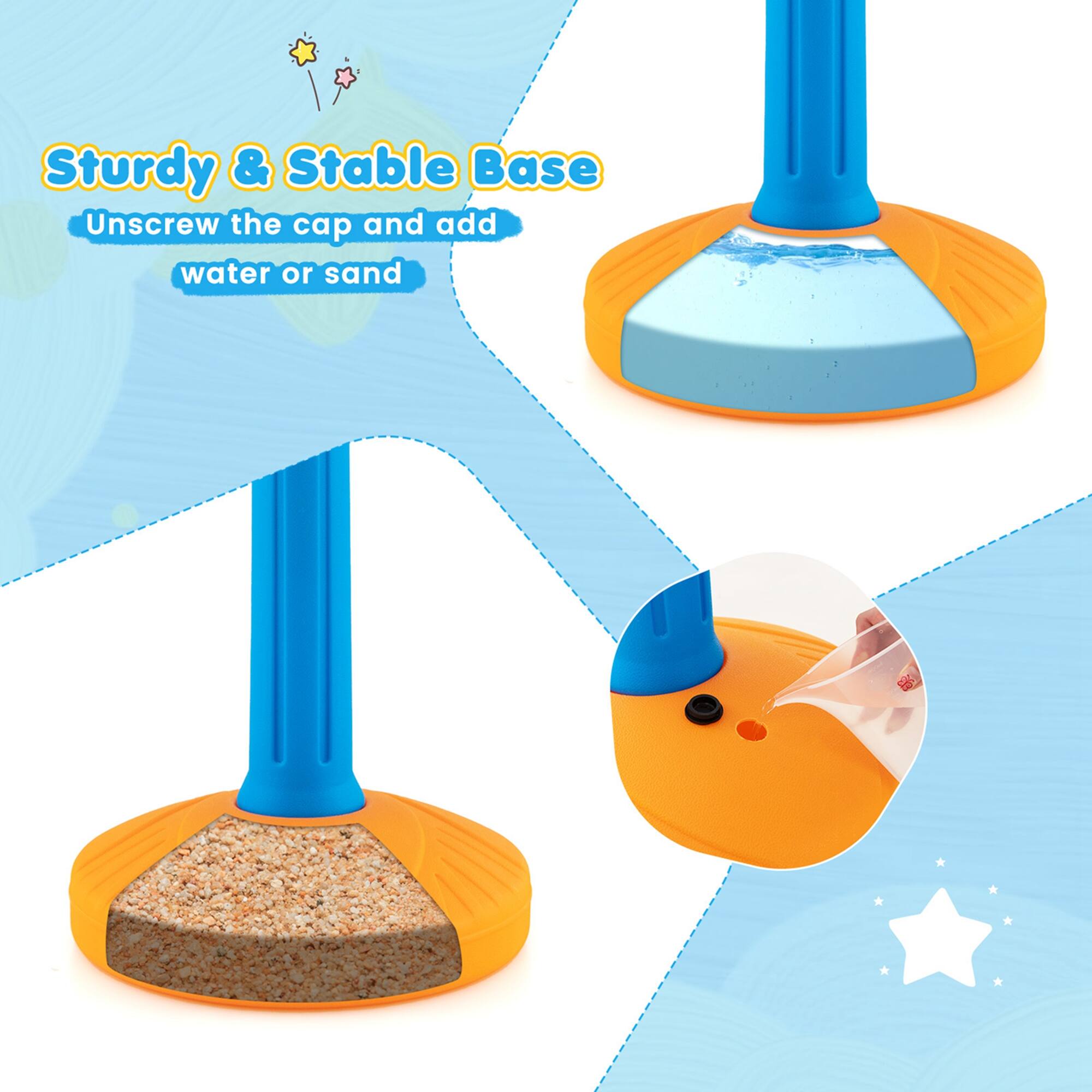 Sturdy & Stable Base
Unscrew the cap and add water or sand