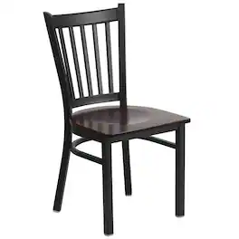 Flash Furniture - HERCULES Series Black Vertical Back Metal Restaurant Chair - Walnut Wood Seat - Brown