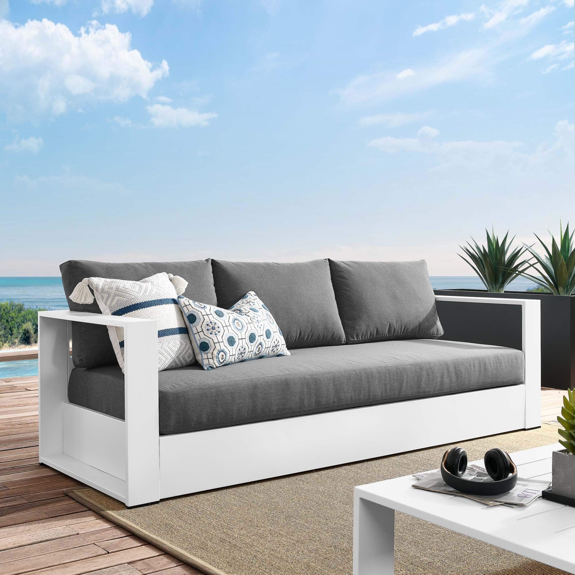 Tahoe Outdoor Patio Powder-Coated Aluminum Sofa by Modway - White Charcoal