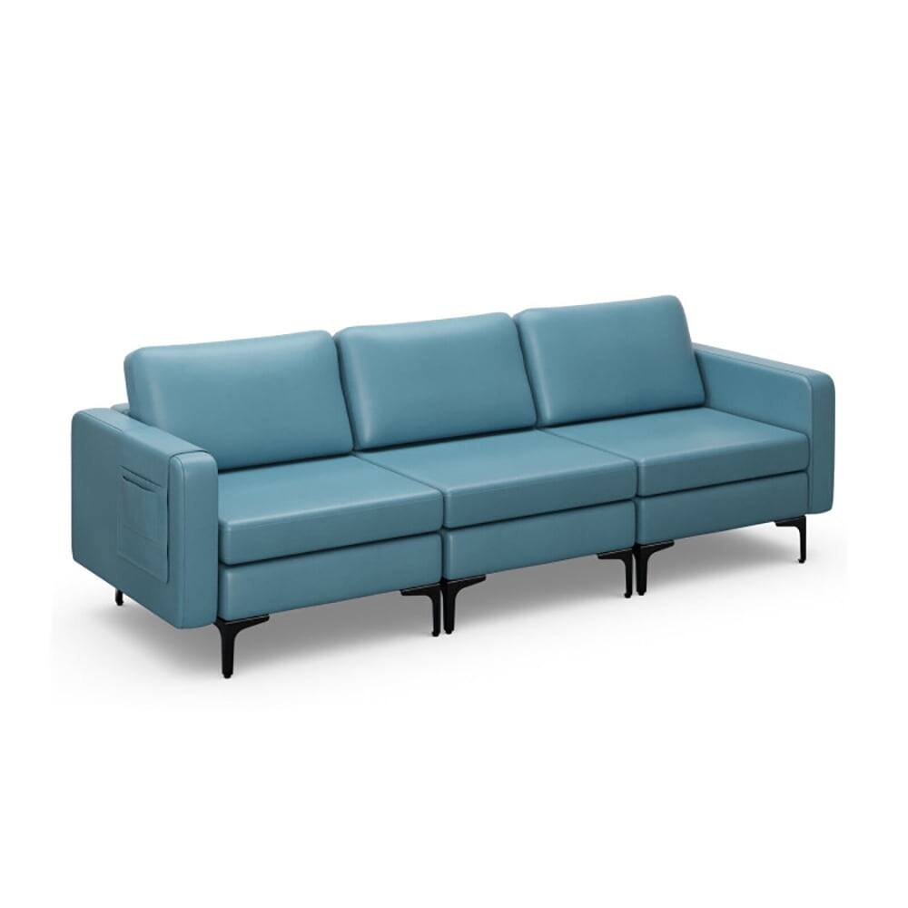 Back. Kadyn - 3-Seat Sectional Sofa Couch with Armrest Magazine Pocket and Metal Leg-Blue, Sectional Sofa Couch Living Room Sleeper - Blue.