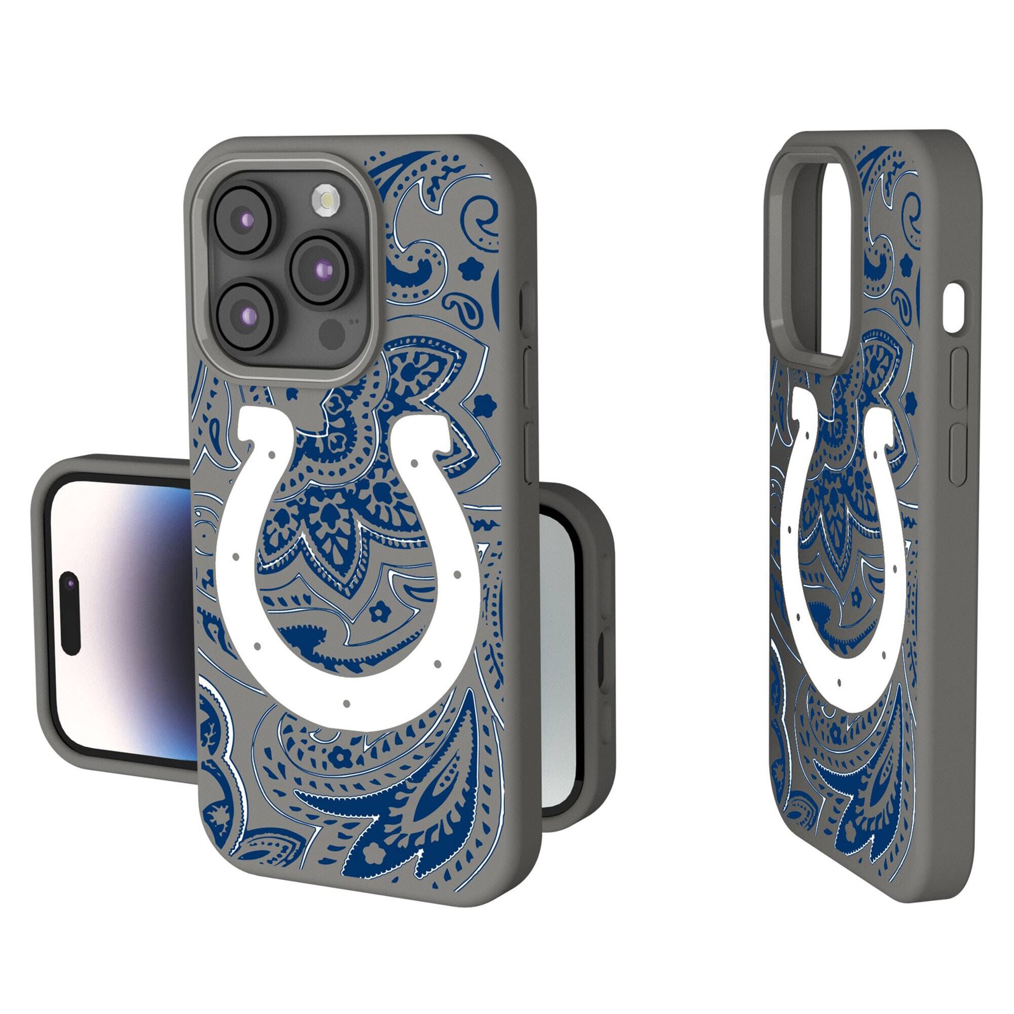 Front. Keyscaper - Indianapolis Colts Paisley iPhone Soft Touch Case - 15 Plus - Gray.