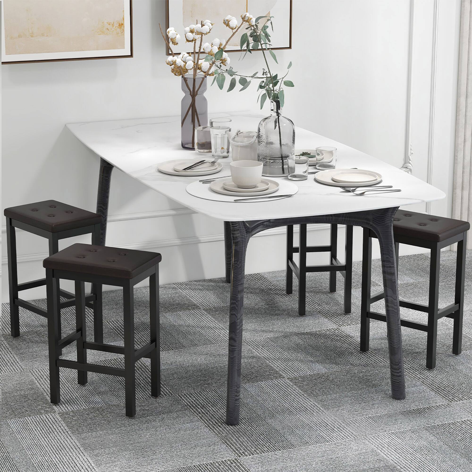 Alt View 1. Gymax - Gymax 24'' Upholstered Bar Stools Set of 4 Home Kitchen Stools w/ Solid Wood Support Legs Brown & Black - Brown, Black.