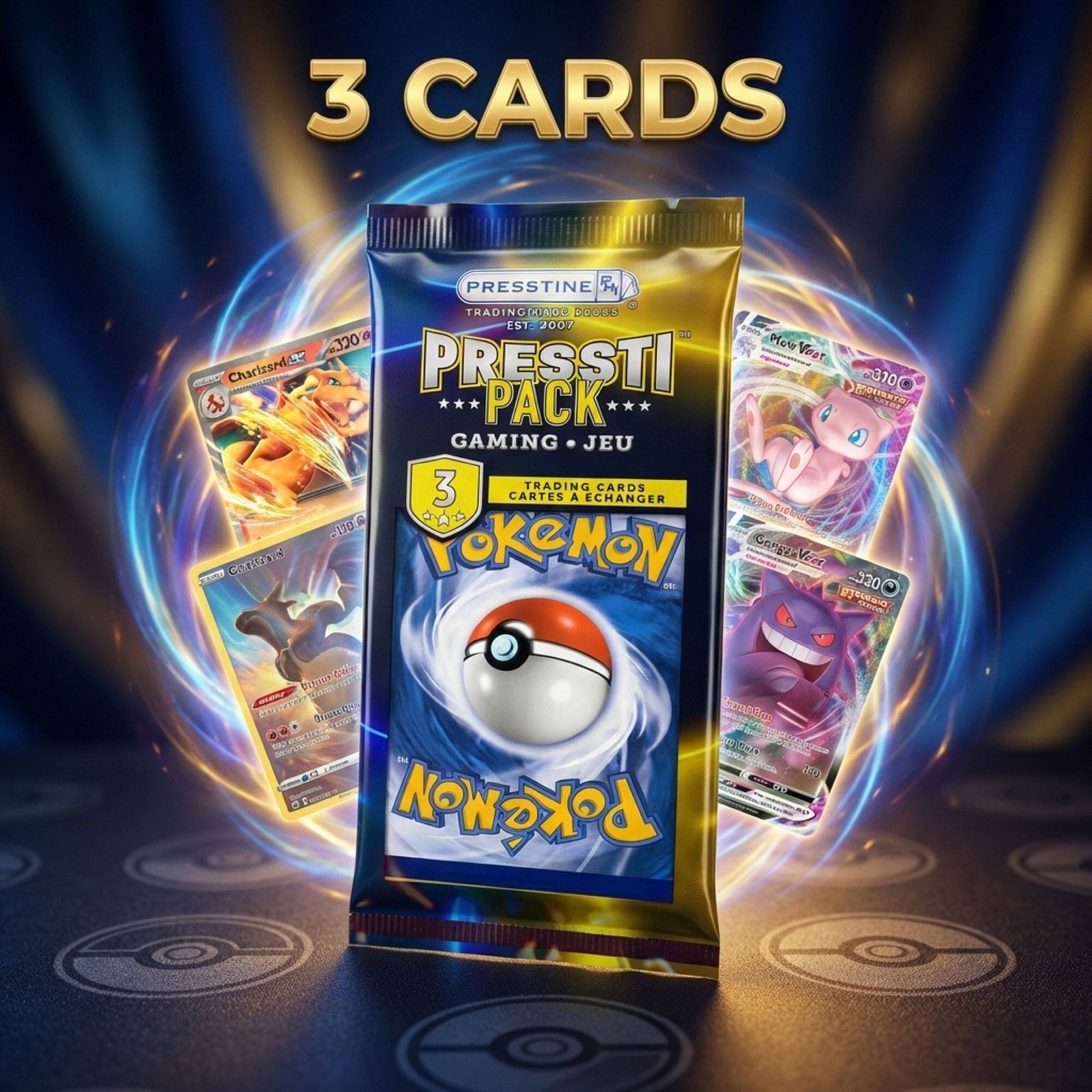3 CARDS  
Prestine  
CARBON  
TRADING PACK  
EST. 2007  
GAMING - JEU  
3 TRADING CARDS  
CARTES A ECHANGER  
POKEMON  
GANGEN  
VEE  
220  
RUNZONG  
C04  
2  
EISTIE  
D.S  
A  
POKEMON