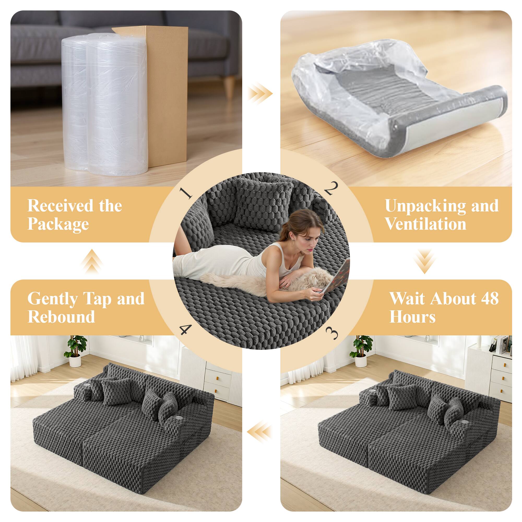 1. Received the Package  
2. Unpacking and Ventilation  
3. Gently Tap and Rebound  
4. Wait About 48 Hours