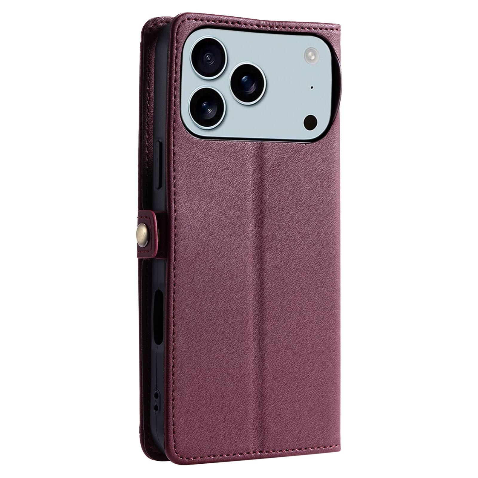 Alt View 5. Dteck - Foilo Wallet Case for Apple iPhone 17 Pro,Shockproof Card Holder PU Leather Magnetic Snap Phone Cover with Lanyard - Winered.