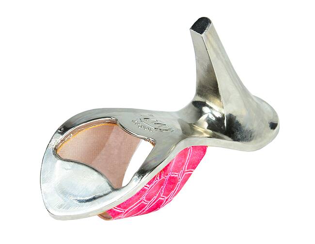 Alt View 1. Wild Eye - 5" Pink Crocodile Print and Silver High Heel Stainless Steel Bottle Opener - Silver.