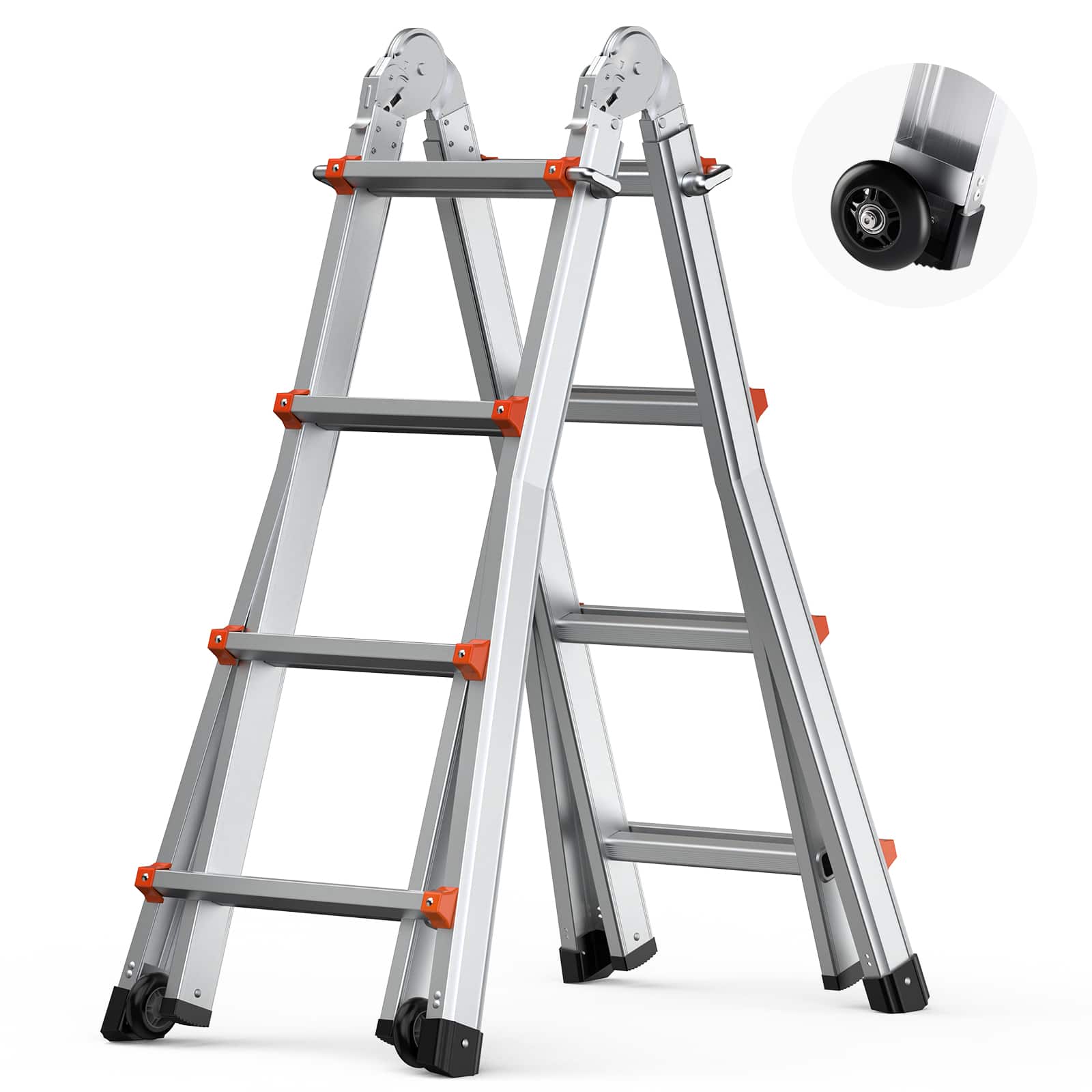 VEVOR - Telescoping Ladder A Frame, 13 FT Compact Aluminum Extension Ladder, Multi-Function Portable Collapsible RV Ladder - Silver