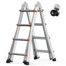 VEVOR - Telescoping Ladder A Frame, 13 FT Compact Aluminum Extension Ladder, Multi-Function Portable Collapsible RV Ladder - Silver