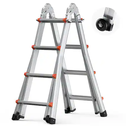 Front. VEVOR - Telescoping Ladder A Frame, 13 FT Compact Aluminum Extension Ladder, Multi-Function Portable Collapsible RV Ladder - Silver.