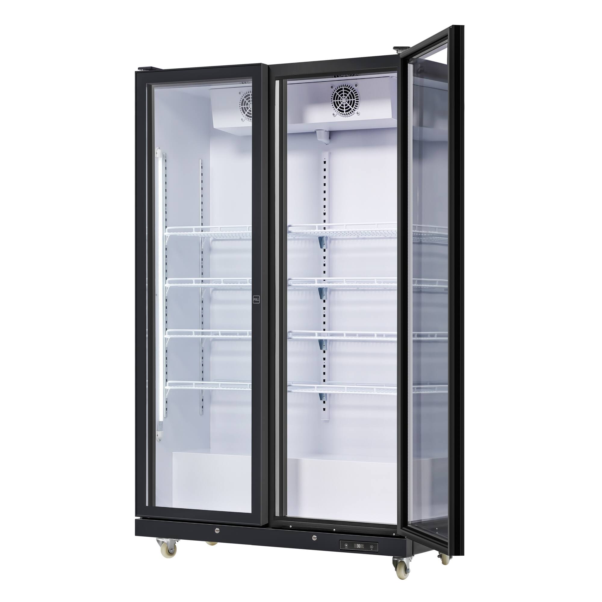 Alt View 3. Koolmore - 47 in. Commercial 2 Fully Glass Door Merchandiser Refrigerator, 30 Cu. Ft., ETL Listed in Black (KM-MDR-2FGD) - Black.