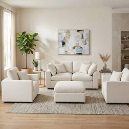 Loheer - 4-Piece Sofa Set Chenille Modern Living Room Furniture Loveseat Accent Chairs Ottoman - Beige