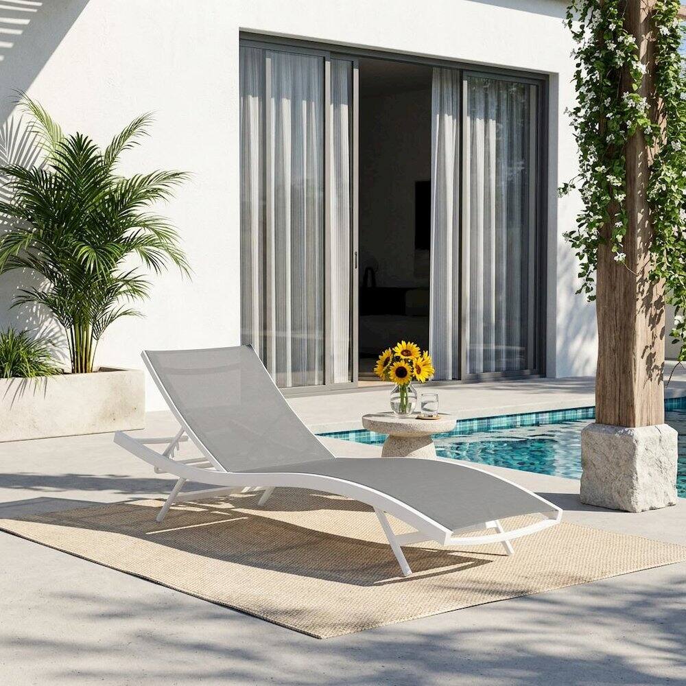 Angle. Outdoor Escape - Outdoor Patio Chaise Lounge Chair In Weather-Resistant Design For Outdoor Spaces - White.