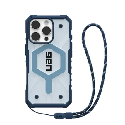 Front. UAG - Bundle: Pathrfinder Series MagSafe Case and Lanyard for iPhone 16 Pro - Blue/Clear.