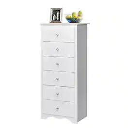 Costway - 6 Drawer Chest Dresser Clothes Storage Bedroom Tall Furniture Cabinet - White