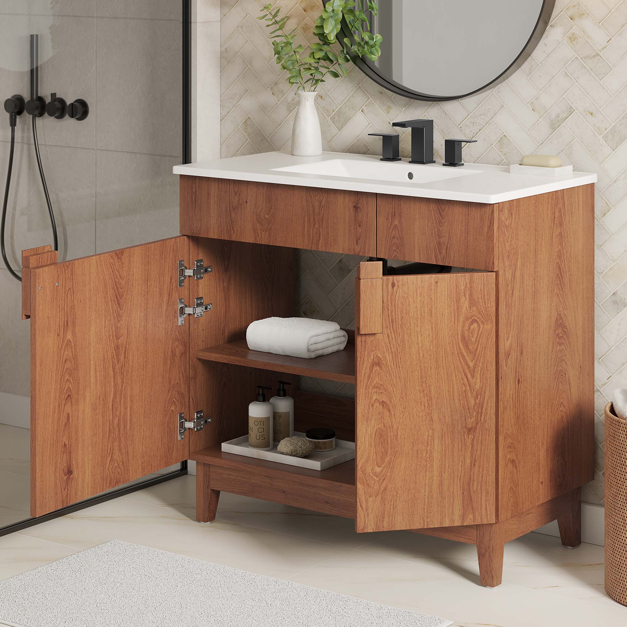 Alt View 1. Modway - Miles Bathroom Vanity Basin Included by Modway - White Walnut.