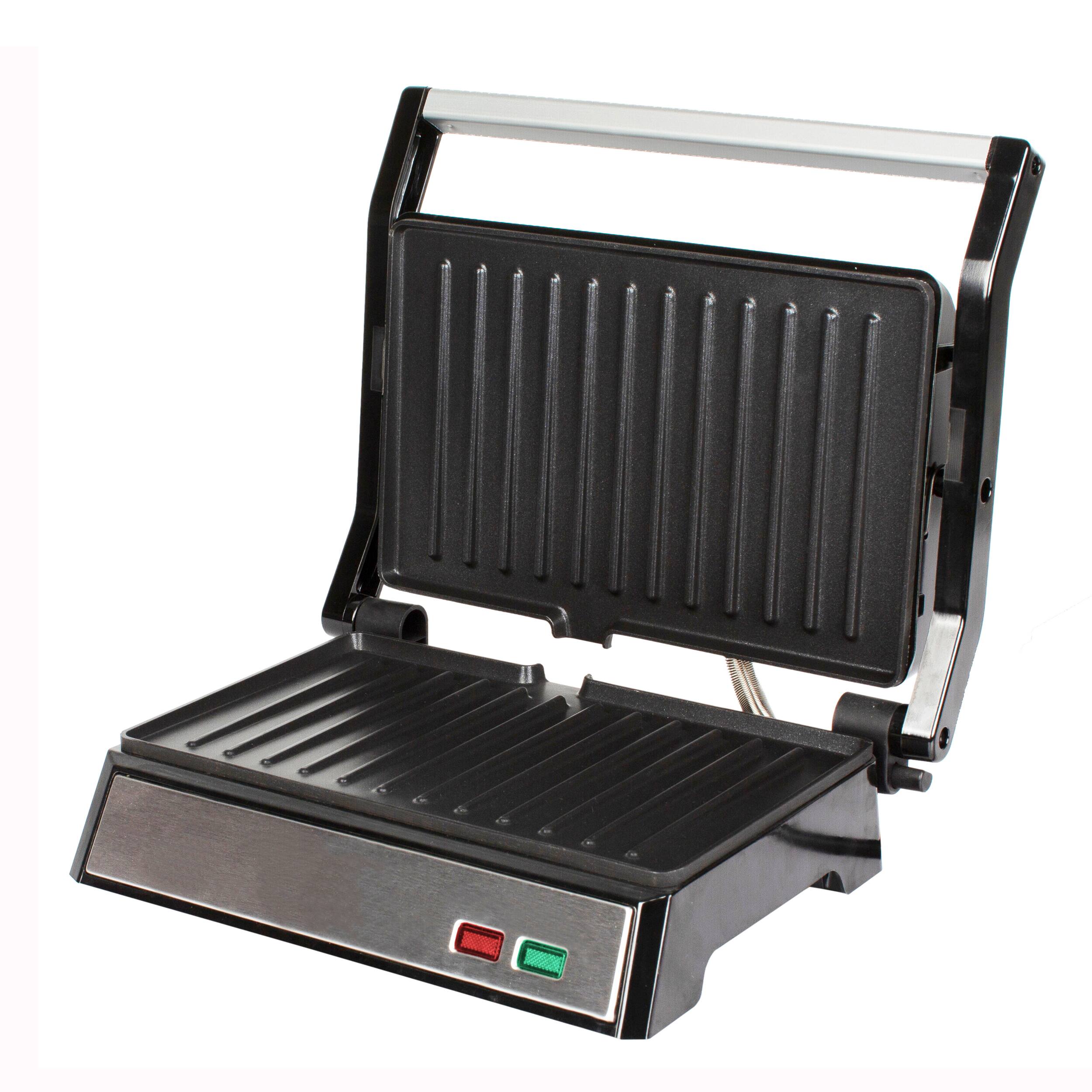 Alt View 1. MegaChef - MegaChef Electric Dual Plate Non-Stick Panini Grill Contact Press with Drip Tray - Silver.