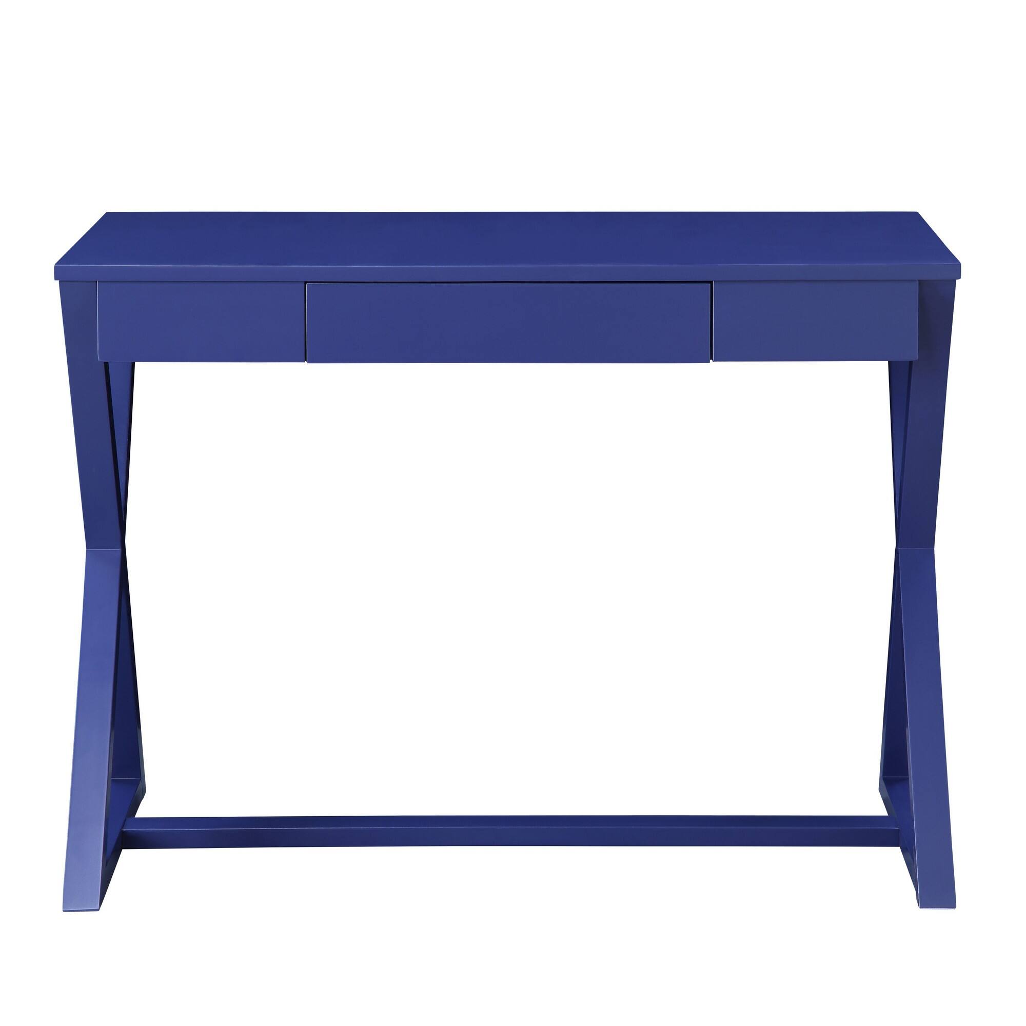 Angle. Manhattan Lane - Writing Desk with X Base and 1 Center Drawer, Blue - Blue.