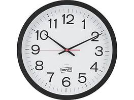 Staples - Wall Clock, Plastic, 14" Diameter - Matte Black/White