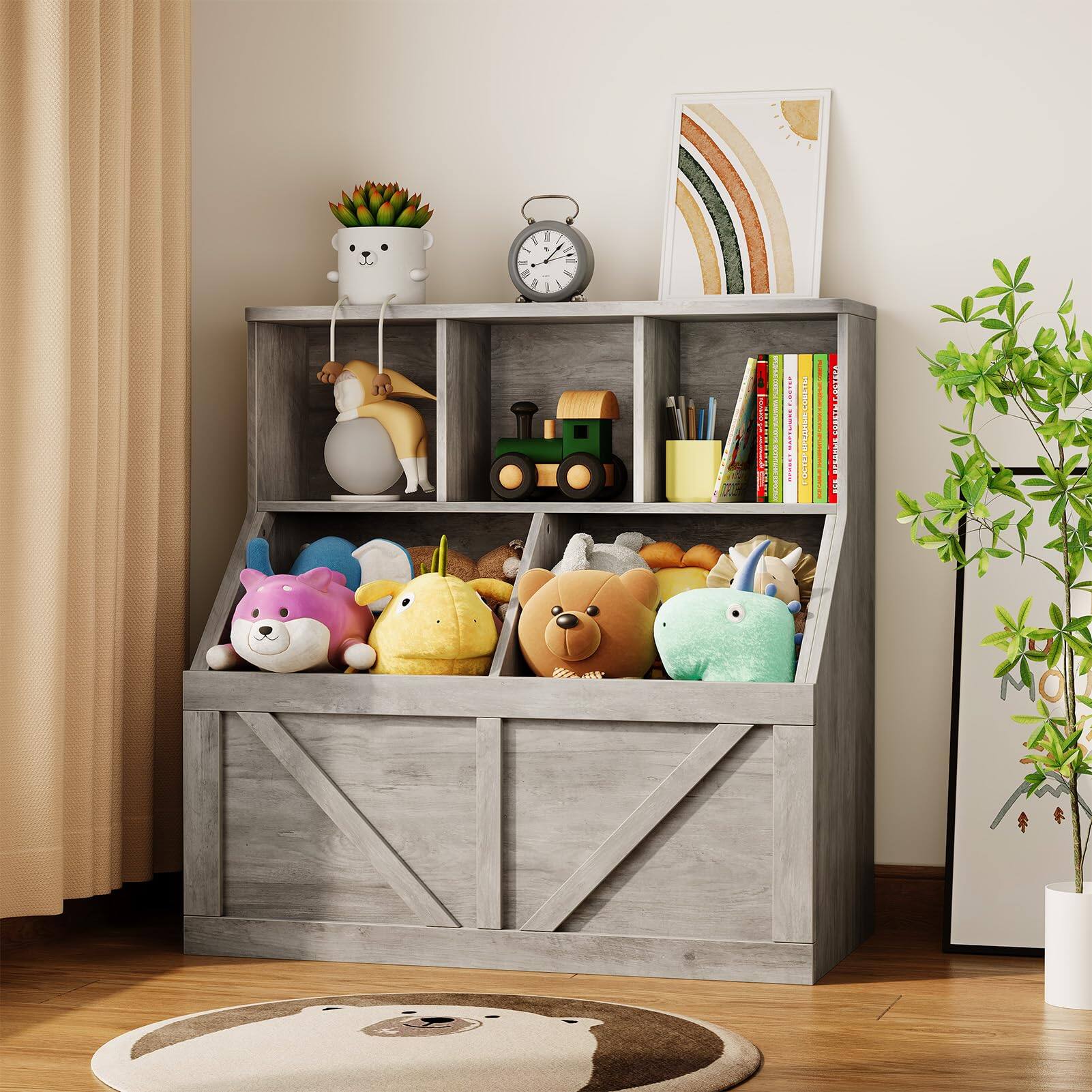 Acekool - Kids Bookshelf and Toy Storage, Kids Toy Storage Organizer, Toy Storage Cabinet, Toddler Bookshelf Toy Organizer - Gray