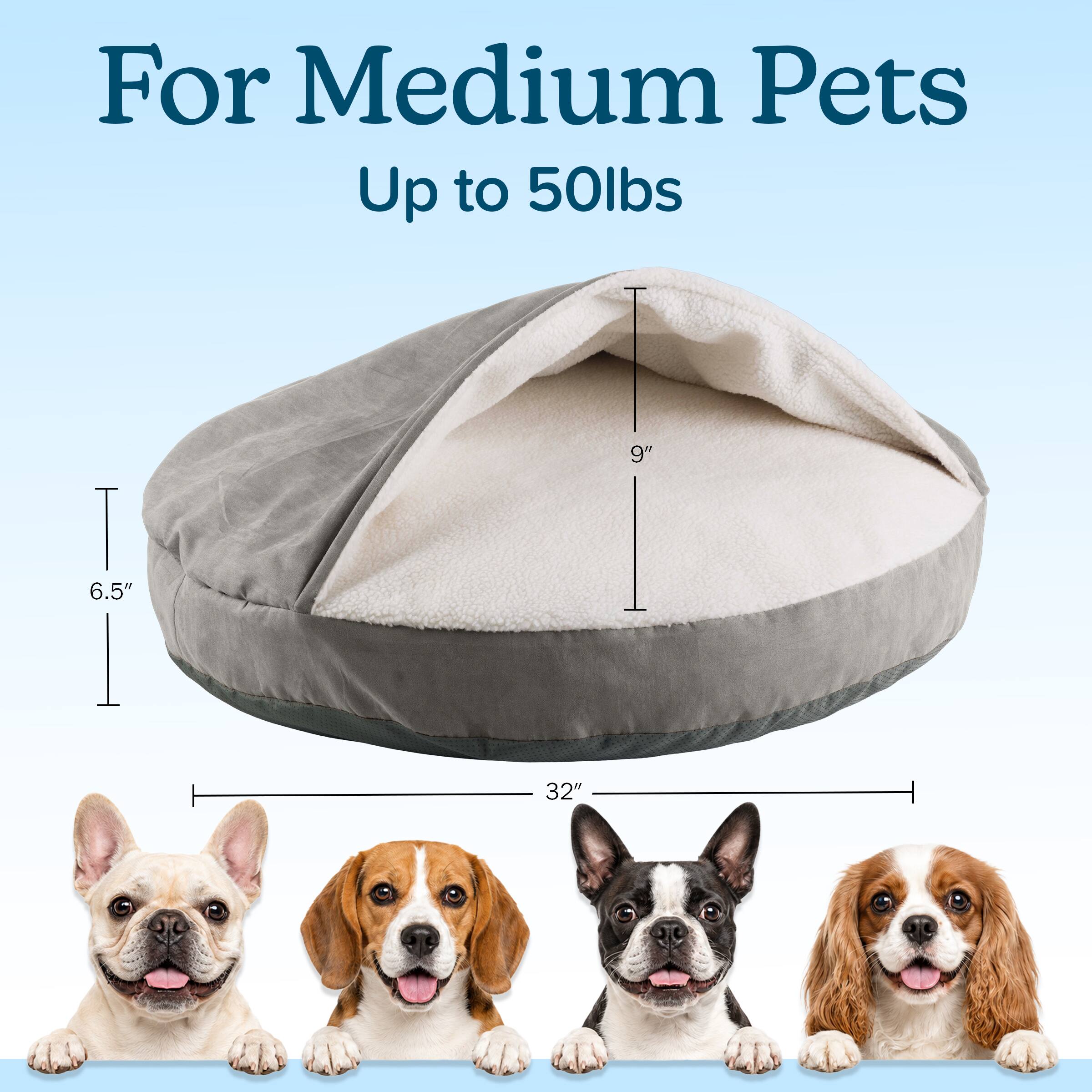 For Medium Pets Up to 50lbs

9"
6.5"
32"
