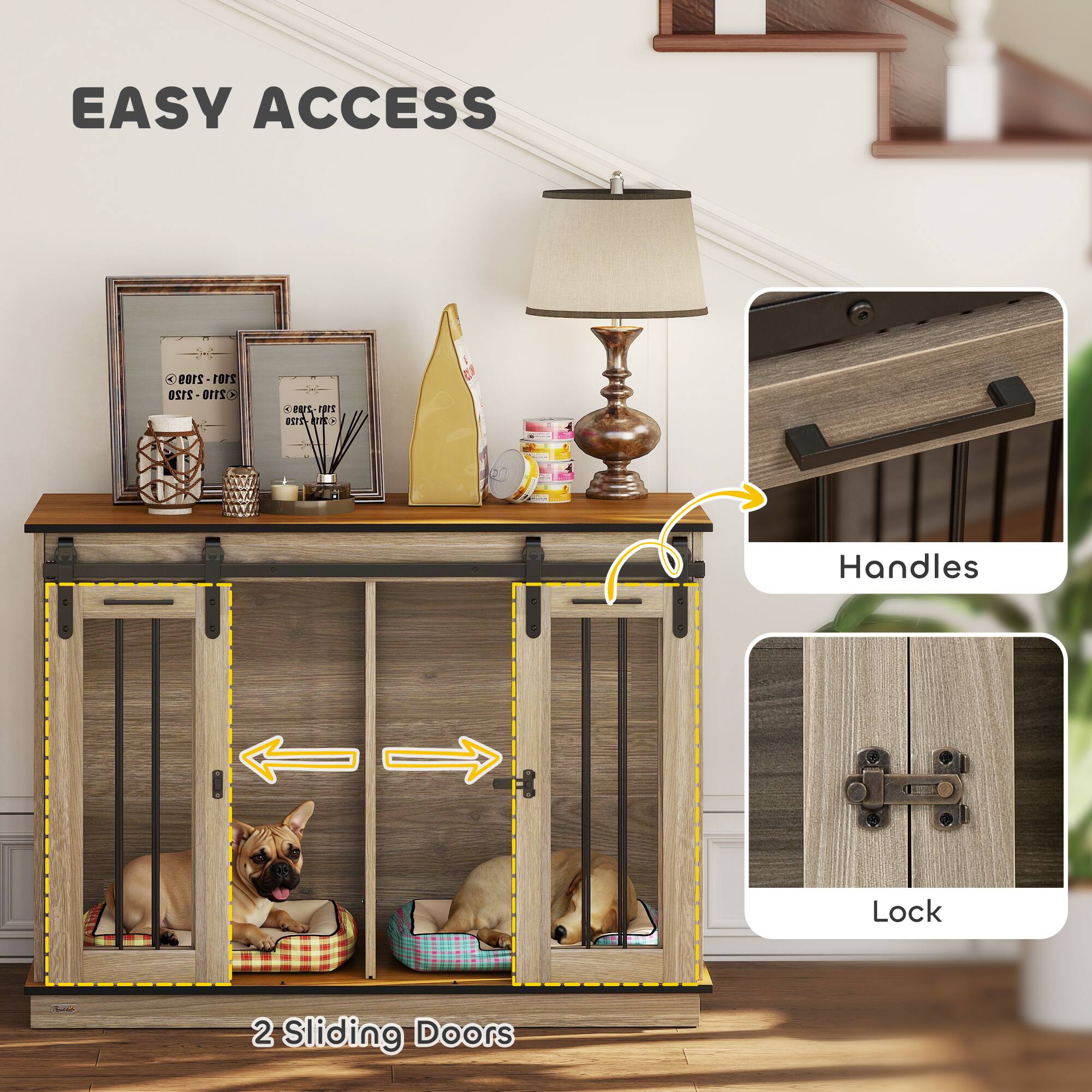 EASY ACCESS

2 Sliding Doors

Handles

Lock