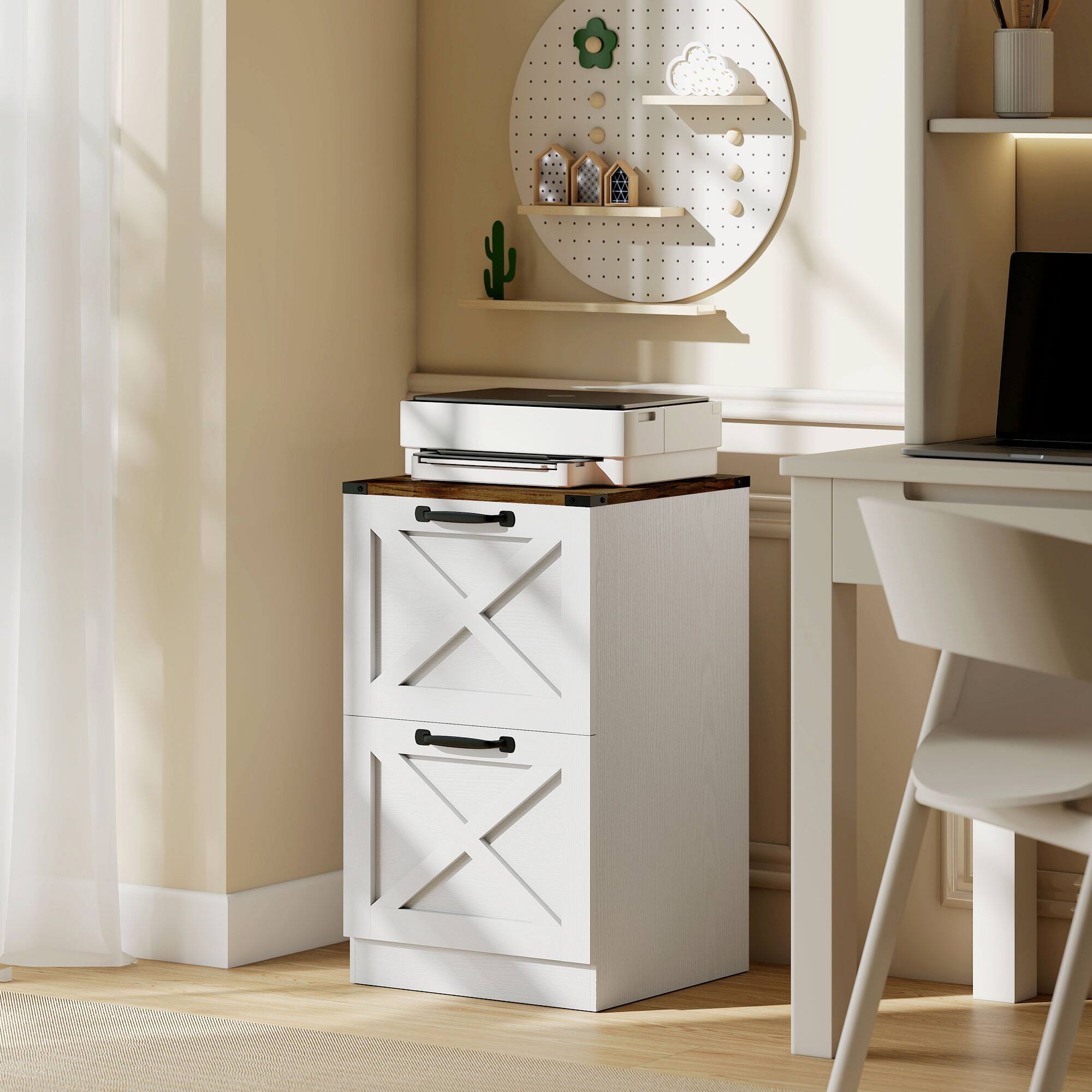 Alt View 1. Homcom - Storage Drawers Farmhouse X Pattern Printer Stand Fits Letter Files 2 Drawers - White.