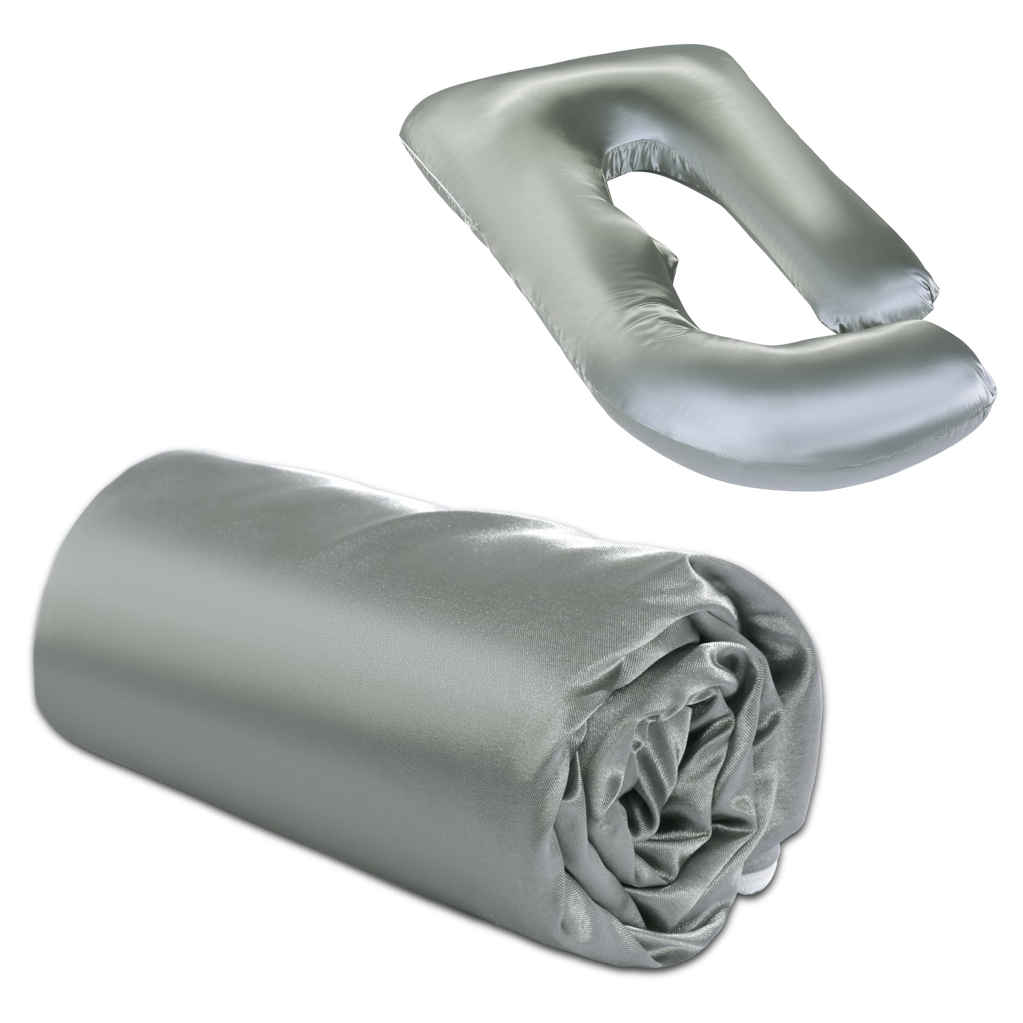 Front. MAGICAL RUBS - Silky Satin Pillow Cover (only Pillowcase)  U Shaped Smooth Maternity With Zip Luxurious Soft & Breathable Large Prot... - Dark Grey.