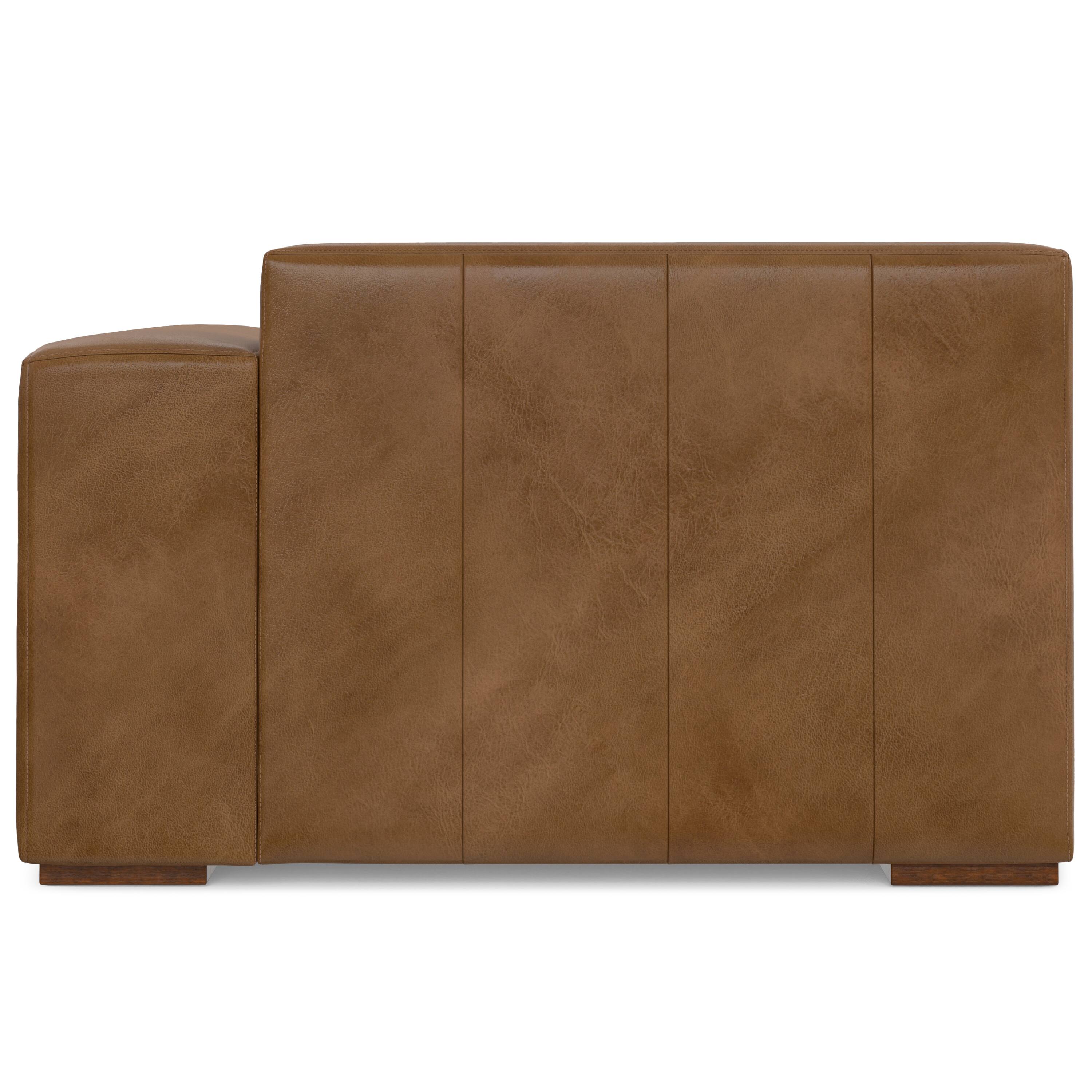 Back. Simpli Home - Rex Right Chaise Sofa Module in Genuine Leather - Caramel Brown.