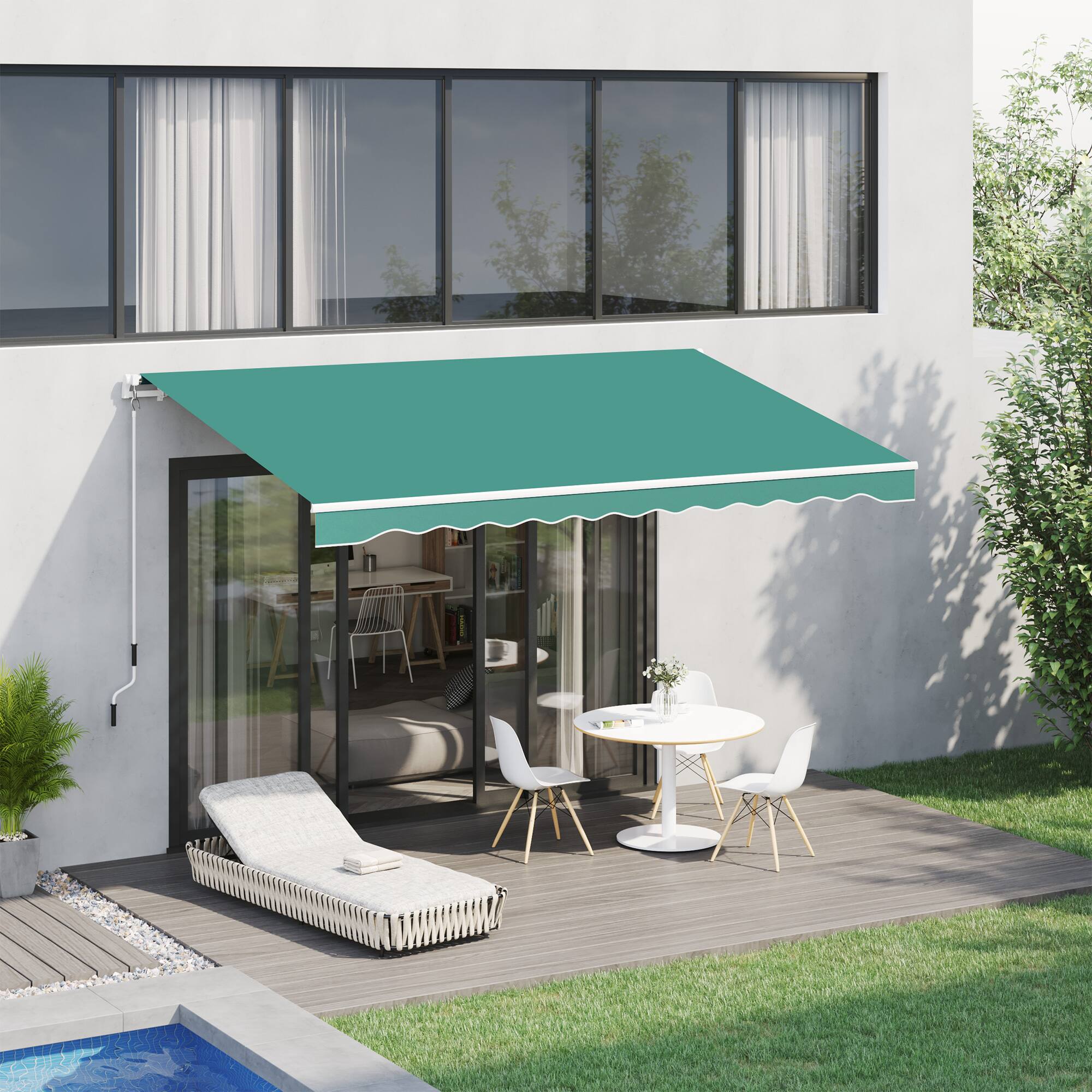 Alt View 1. Outsunny - 10' x 8' Retractable Awning, Patio Awnings, Sunshade Shelter w/ Manual Crank Handle, UV & Water-Resistant Fabric - Green.