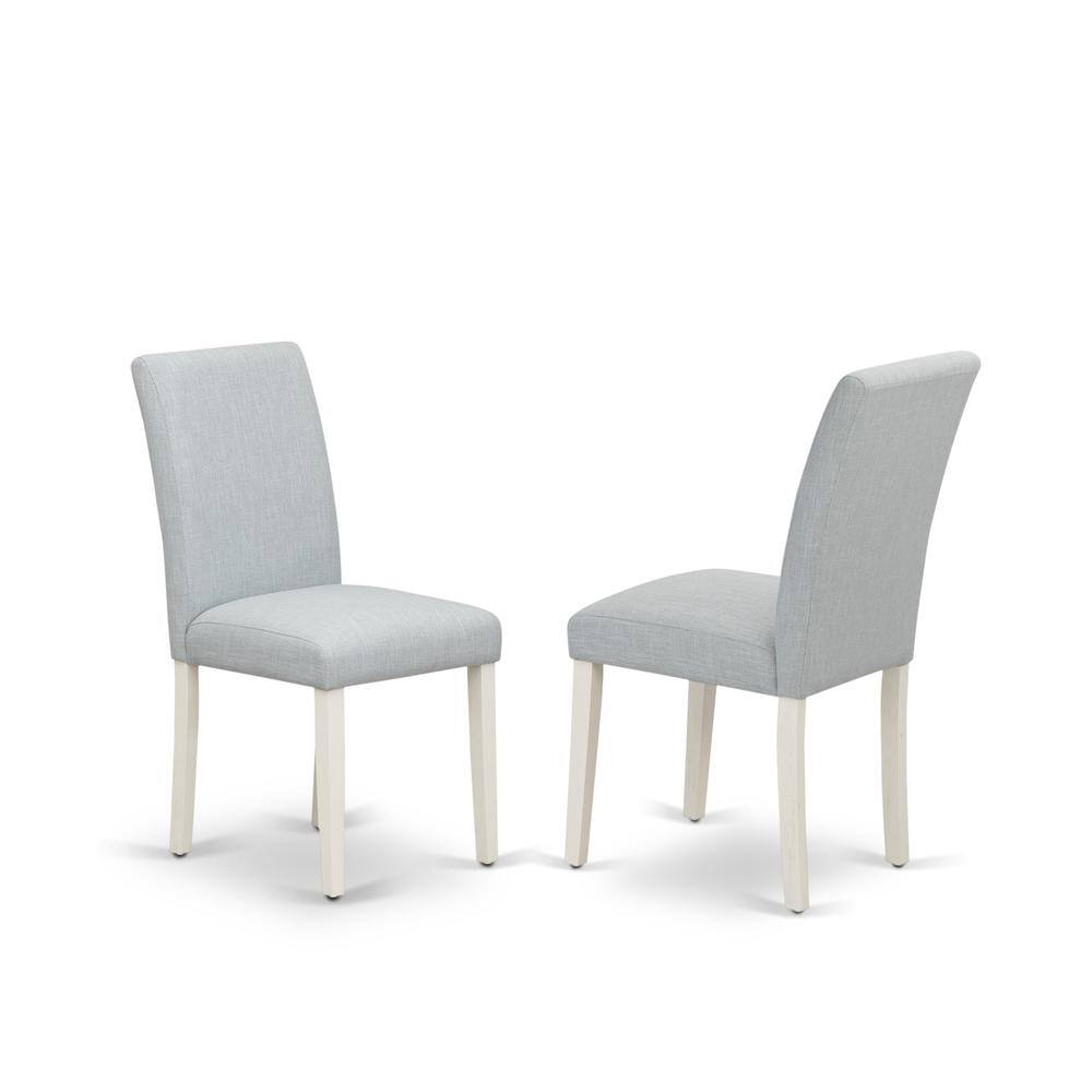 Front. East West Furniture - Set of 2 - Wood Chairs- Modern Chairs Includes Wirebrushed Linen White Wood Structure with Baby Blue Linen Fabric Seat - Wirebrush Linen White.