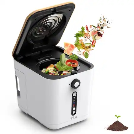 Front. IDOO - Electric Kitchen Waste Composter, Automatic Smart Compost Bin with Carbon Filter, Odor-Free, 3L Capacity - White.