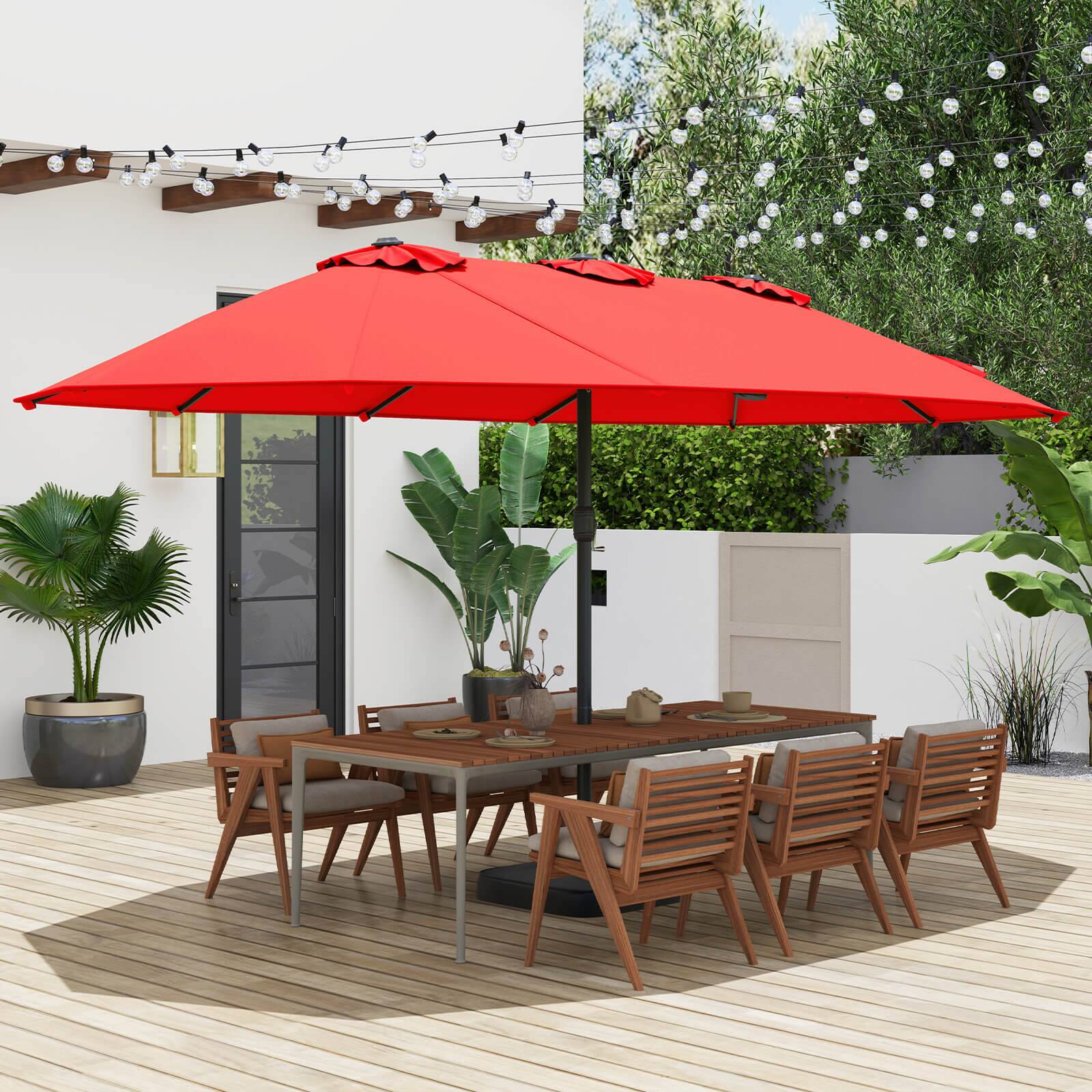 Alt View 3. Costway - Costway 15FT Double-Sided Twin Patio Umbrella Sun Shade Outdoor Crank Market Base - Red.