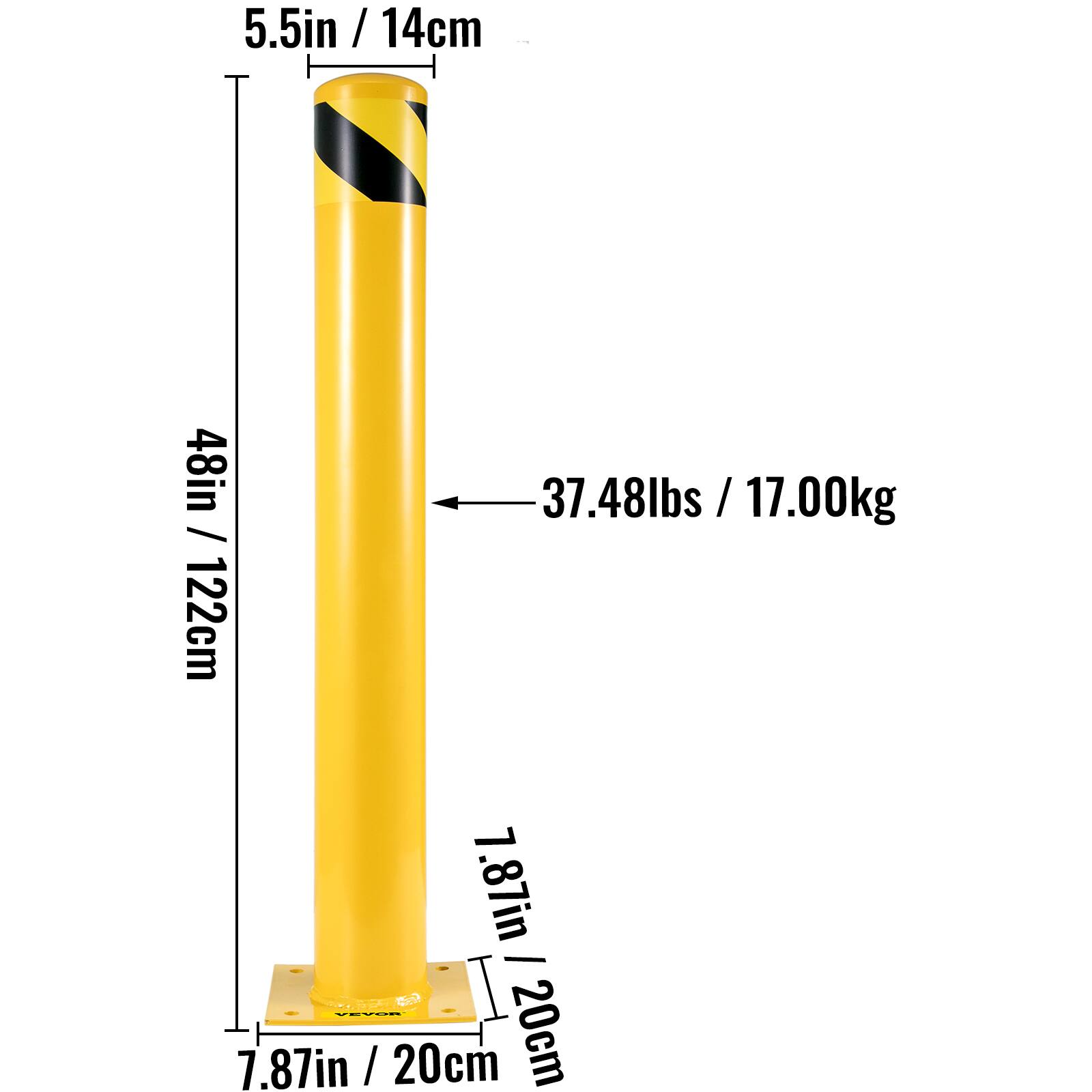 5.5in / 14cm  
48in / 122cm  
37.48lbs / 17.00kg  
7.87in / 20cm  
7.87in / 20cm