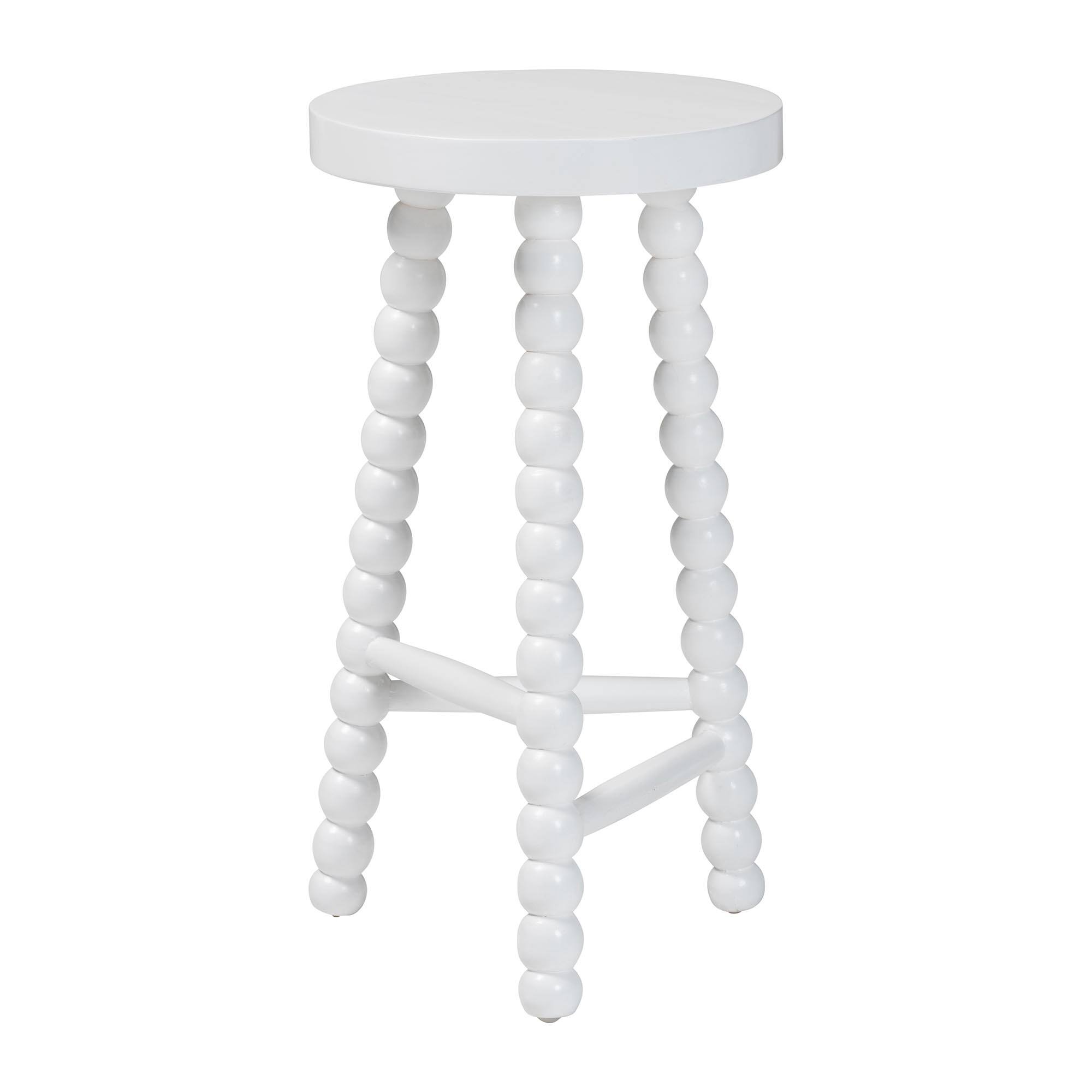 Angle. bali & pari - David Acacia Wood Bobbin Counter Stool - Sculptural Backless Accent Stool for Kitchen Island or Lounge with Footrest - White.