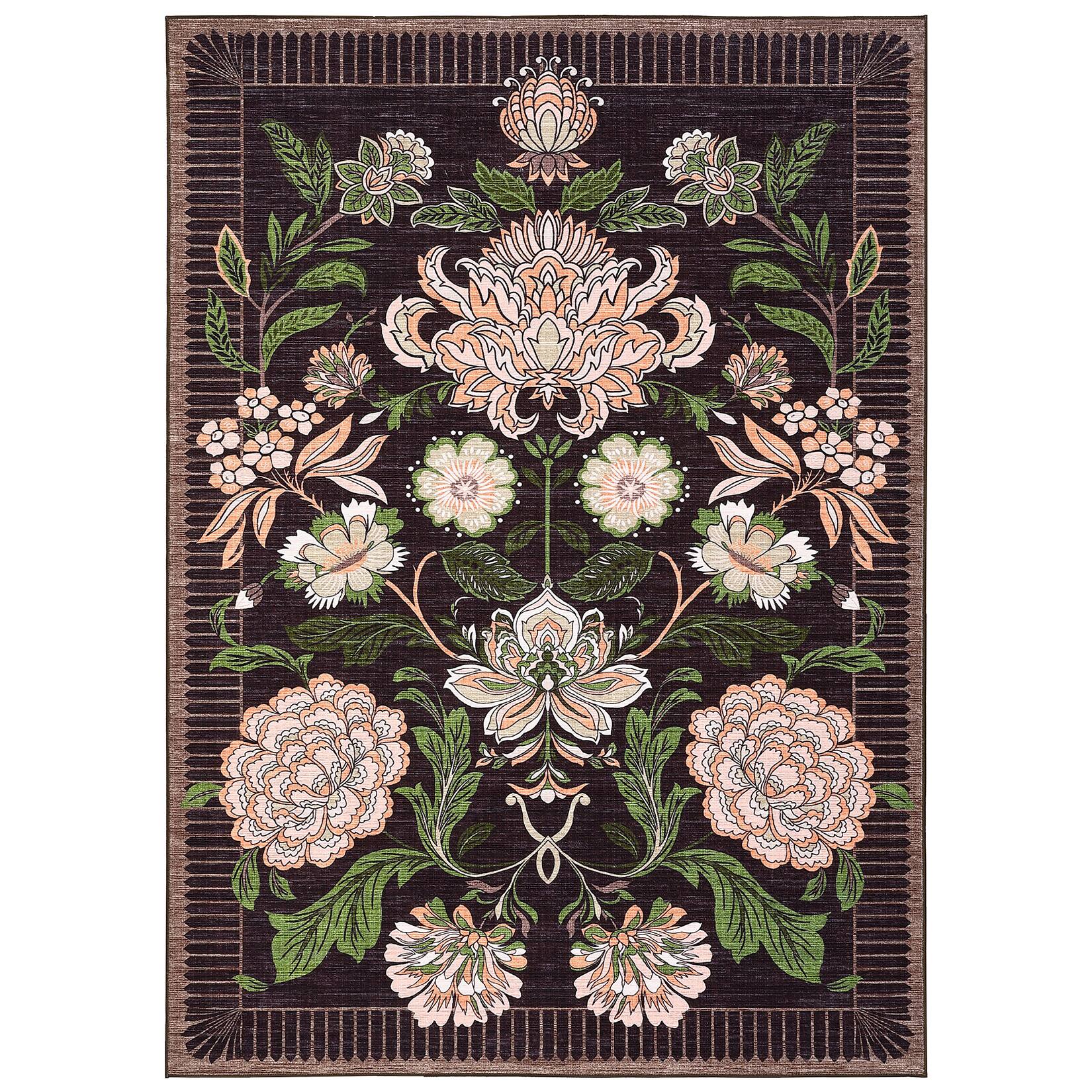 Front. GAOMON - Pastoral Floral Area Rug Non Slip Foldable Low Pile Pet Friendly Vacuum Clean Floor Cover for Living Room Kitchen - Purple Black.
