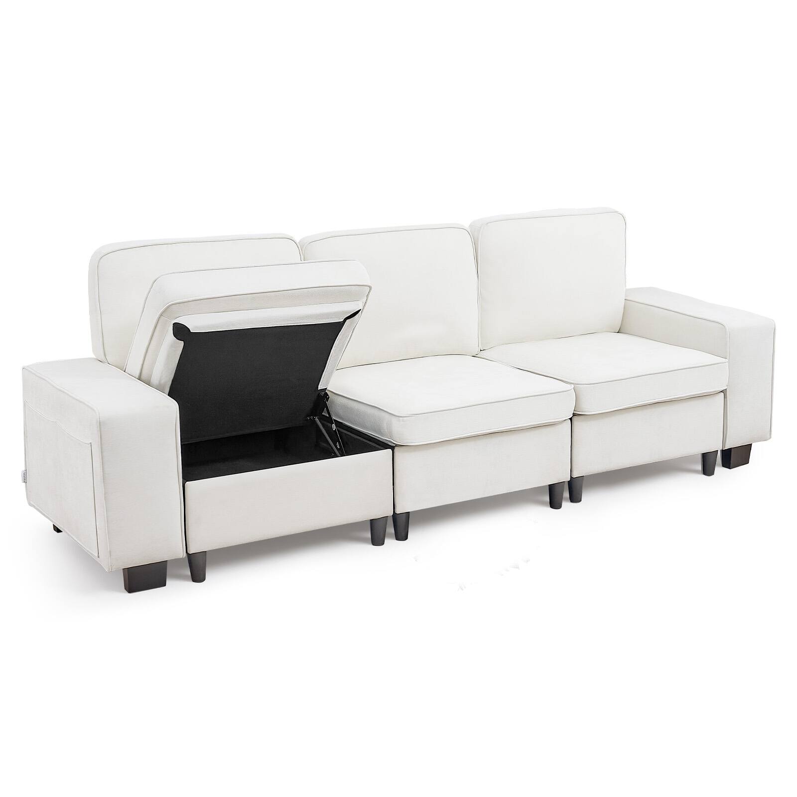 VEVOR - 100-Inch Modular 3-Seater Sofa – Comfy Couch with Deep Seats & Hidden Storage, Modern Design for Living Room, Apartment - White