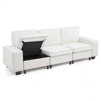 Front. VEVOR - 100-Inch Modular 3-Seater Sofa – Comfy Couch with Deep Seats & Hidden Storage, Modern Design for Living Room, Apartment - White.