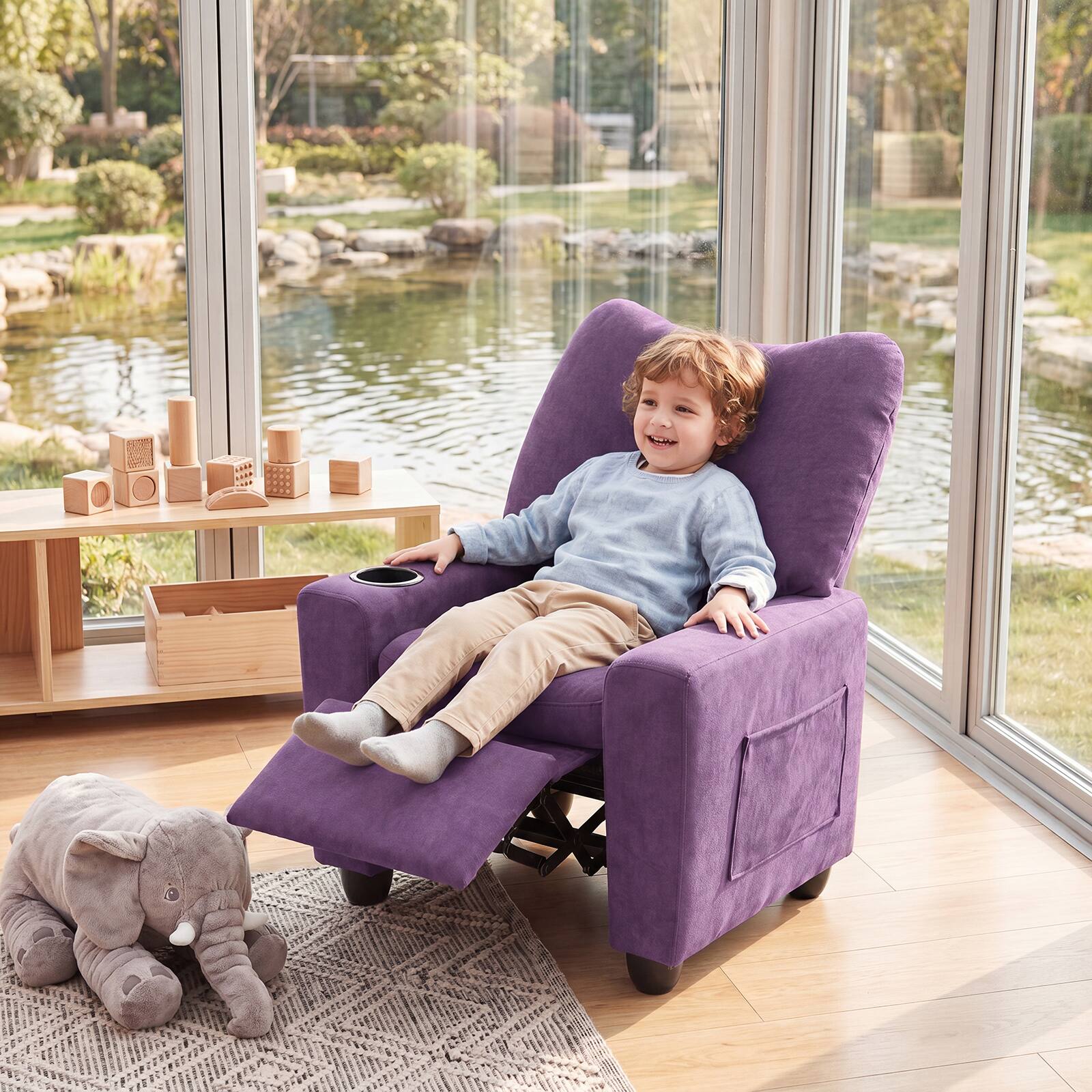 Alt View 4. Costway - Costway Kids Recliner with Adjustable Backrest Footrest Cup Holder Side Pockets for Ages 3+ - Purple.