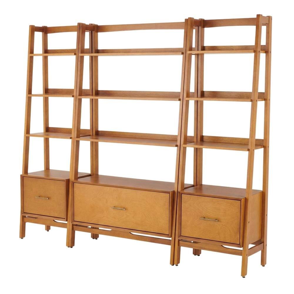 Back. FurniFact - Large Acorn Finish Freestanding Shelves with Anti-Tip Hardware - Acorn.