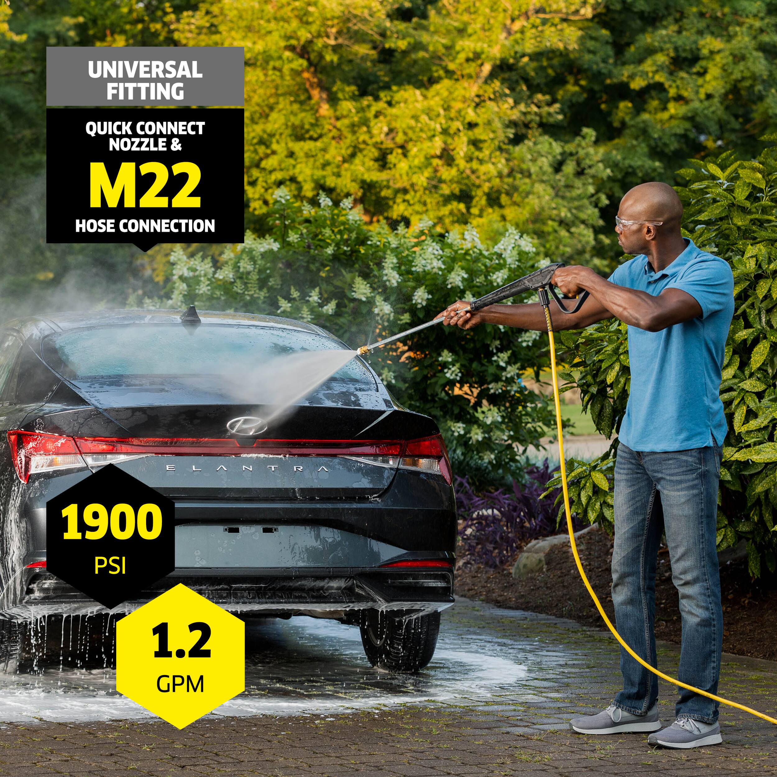 UNIVERSAL FITTING  
QUICK CONNECT NOZZLE & M22 HOSE CONNECTION  

1900 PSI  
1.2 GPM