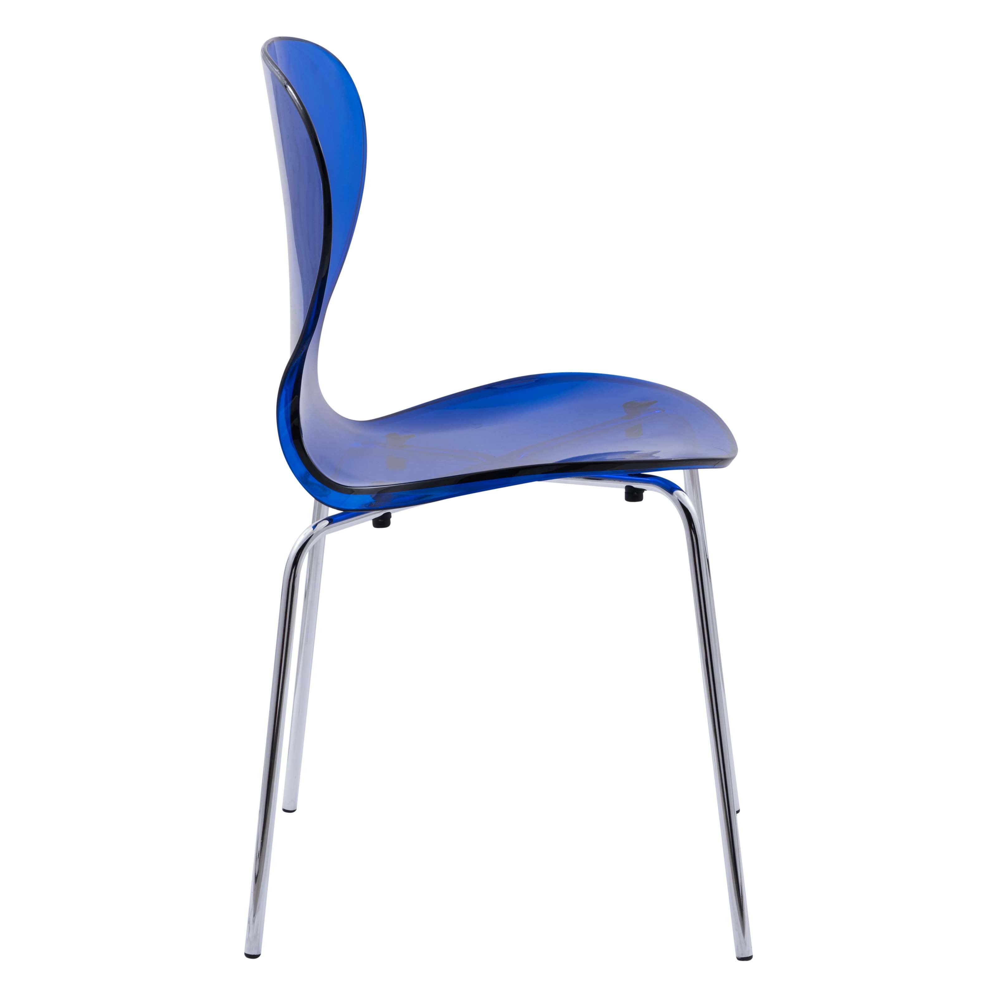 Alt View 3. LeisureMod - Oyster Clear Polycarbonate Accent Dining Chair, UV Resistant Stackable Desk Chair with Stainless Steel Legs - Transparent Blue.